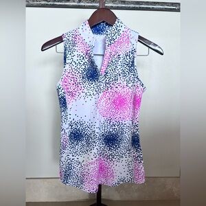 ella belle Sleeveless Polka Dot  mock polo in Pink and Blue